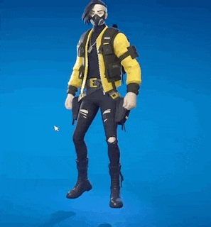 a man wearing a mask and a yellow jacket stands on a blue background