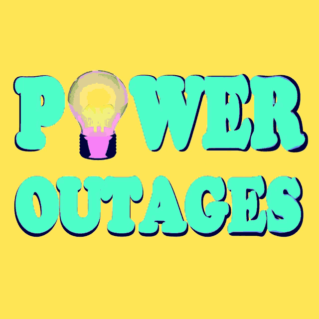 a blue and yellow sign that says power outage