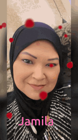 a woman wearing a hijab with the name jamila on the bottom right