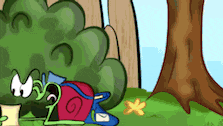 a cartoon drawing of a snail laying on the grass
