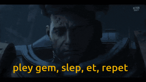 a robot says pley gem step et repet