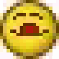 a close up of a yellow smiley face with a red mouth and eyes .
