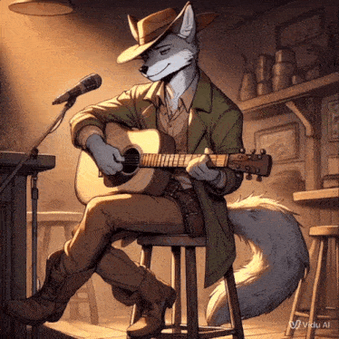 a cartoon of a fox playing a guitar
