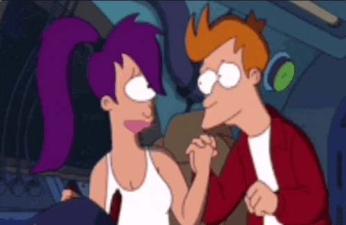 futurama characters fry and leela are holding hands in a cartoon