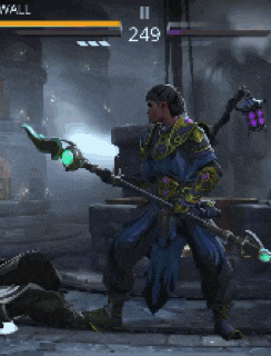 a man with a spear in a video game with the number 249 behind him