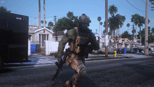 a soldier in a video game has the word police on his chest
