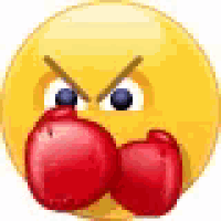 a yellow smiley face with boxing gloves on it 's face .