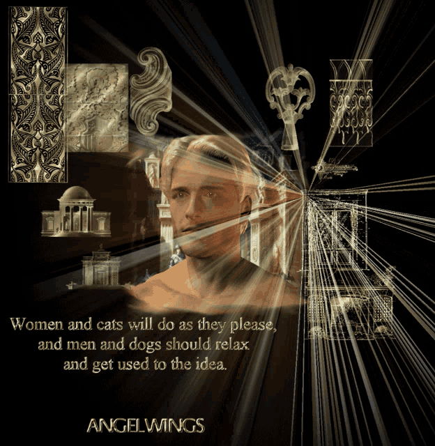 an angel wings poster with a statue of a man on it