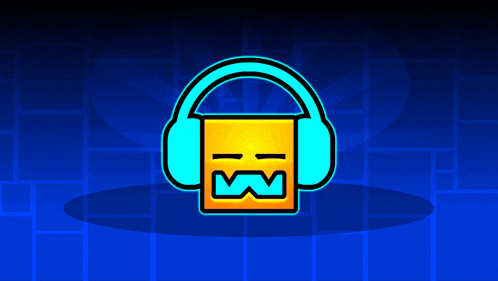 a blue and yellow icon with headphones on it