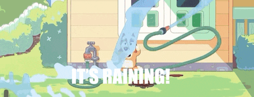 a cartoon of three dogs with the words it 's raining on the bottom