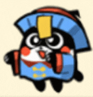a cartoon penguin is wearing a blue coat and a hat .