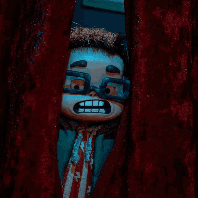 a cartoon character wearing glasses and a popcorn tie