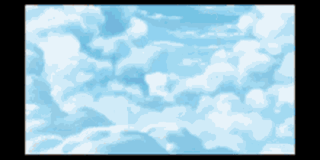 a blue sky with white clouds in a pixel art style