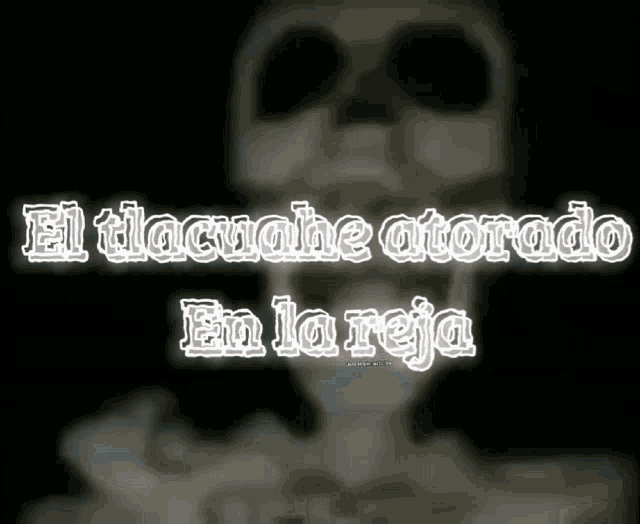 a picture of a skeleton with the words el tlacuache atorado en la roja