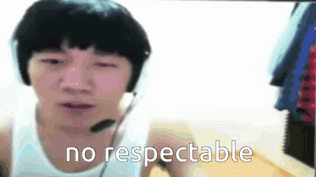 a man wearing headphones says no respectable in front of a white background