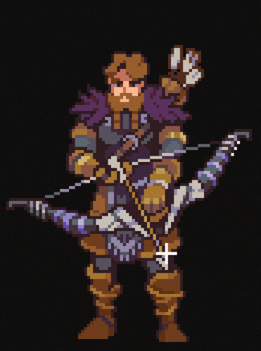 a pixel art drawing of a bearded man holding a bow and arrow