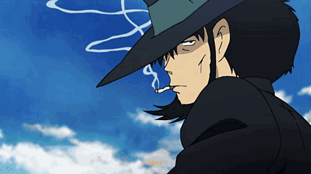 a man in a hat is smoking a cigarette
