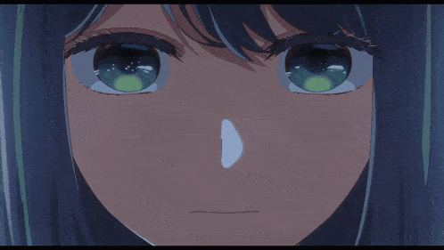 a girl with blue hair is wearing a white shirt and black vest