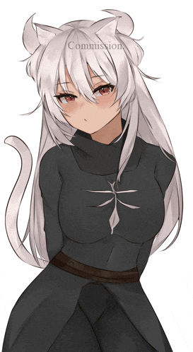 a drawing of a girl with white hair and a cat ear