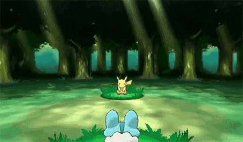 a cartoon drawing of a pokemon in a forest .