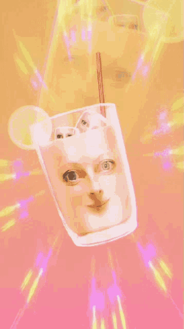a glass with a cat 's face on it