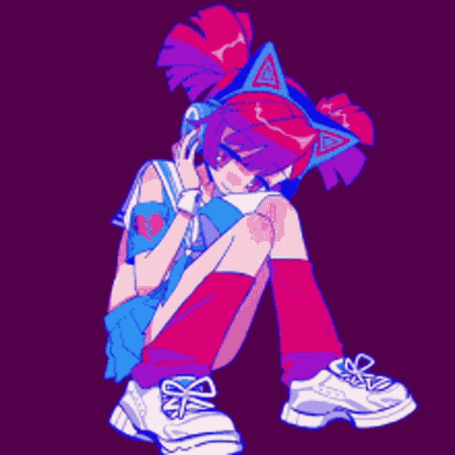 a drawing of a girl wearing headphones and white sneakers