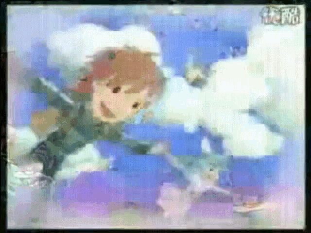 a cartoon of a girl flying through the air with a logo for cartoon network in the corner