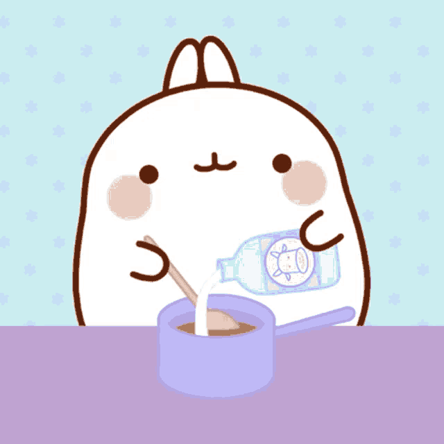 a cartoon character pouring milk into a pot
