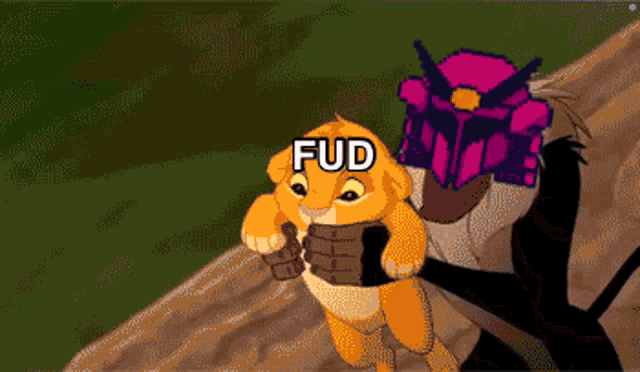 a pixel art of a lion and a robot with fud written on the bottom