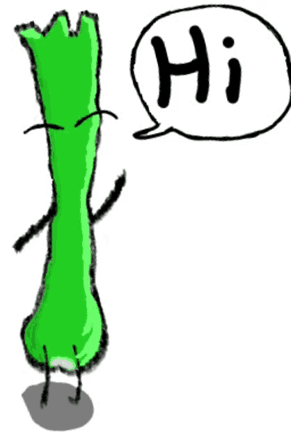 a green stick with a speech bubble saying hi