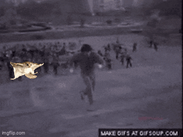 a black and white photo of a man running with a make gifs at gifsoup.com watermark