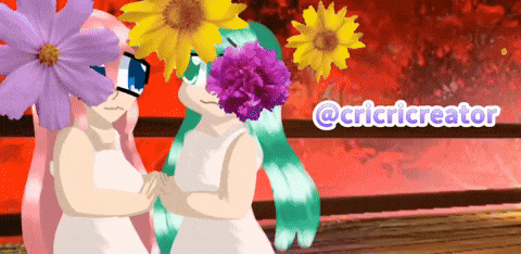 a cartoon drawing of two girls with flowers in their faces and the words @cricricreator below them