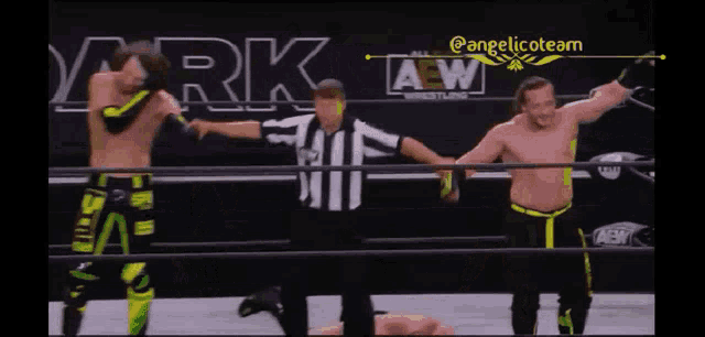 a wrestler in a ring with the word dark on the wall behind them