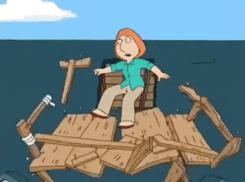 a cartoon of lois griffin sitting on a raft in the ocean