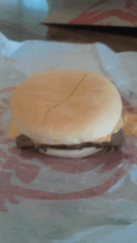 a wendy 's hamburger is sitting on a piece of red and white paper