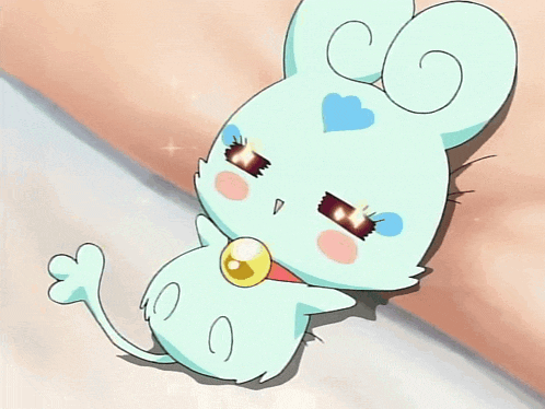 a cartoon rabbit with a heart on its head is laying down