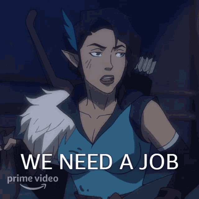 a cartoon of a woman with the words we need a job