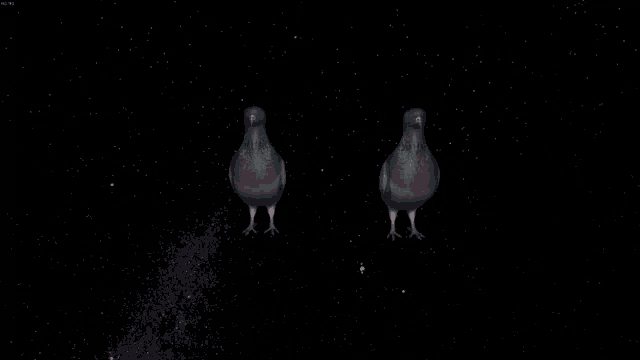 a couple of pigeons are flying in the sky