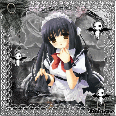 a picture of a girl in a maid outfit with the word blingee on the bottom right
