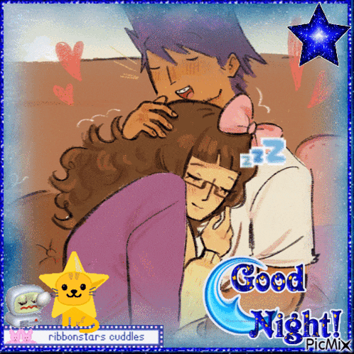 a picture of a man and a woman hugging with the words good night