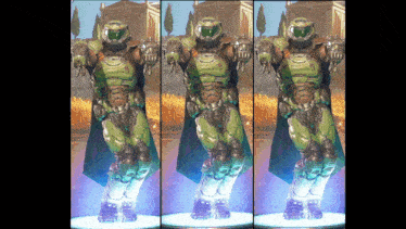 a statue of a doom slayer with a cape on