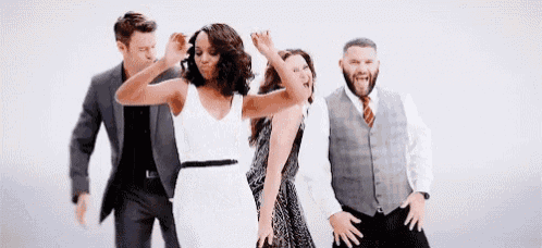 a group of people are standing next to each other on a white background .
