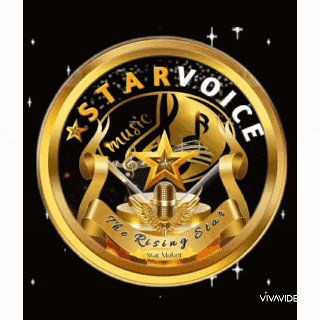 a logo for star voice music with a microphone and a star in the center