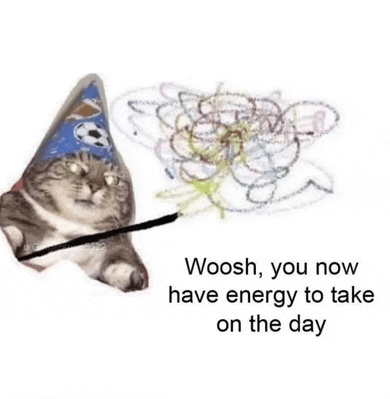 a cat wearing a party hat is holding a wand in front of a drawing .