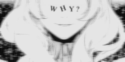 a black and white drawing of a girl with the words `` why '' on her face .