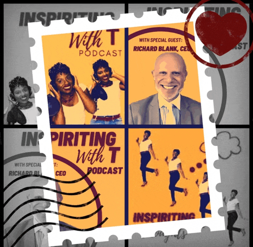 a postcard that says ' with t podcast ' and ' inspiring with t podcast '
