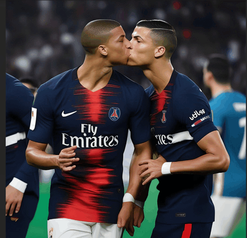 Ronaldo Kissing Mbappe Football GIF - Ronaldo Kissing Mbappe Ronaldo Mbappe GIFs