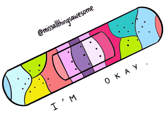 a colorful bandage with the words i 'm okay written on it