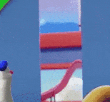 a close up of a cartoon character riding a roller coaster in a park .
