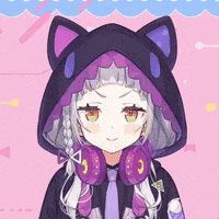 a girl wearing headphones and a purple hat with cat ears .